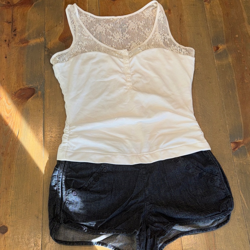 Y2K one piece tank + low rise shorts